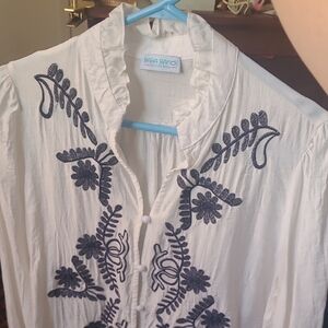 White and Black Embroidered Blouse